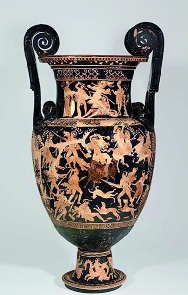 Apulischer Volutenkrater, 3. Drittel 4. Jh. v. Chr. (Staatliche Museen zu Berlin, Antikensammlung / Johannes Laurentius, CC BY-SA 4.0, https://id.smb.museum/object/687641/apulischer-volutenkrater)