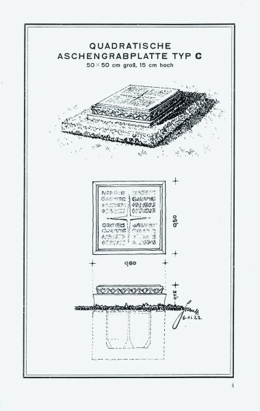 Entwurf für ein Aschengrabmal, aus: Otto Linne, Aschengrabmale für den Ohlsdorfer Friedhof, Hamburg 1924 (Privatbesitz)