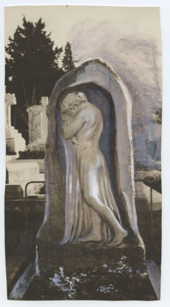 Von Alice Nordin (1871–1948) übermalte Fotografie der Grabstele der Künstlerin Kerstin Bergström © Alice Nordins Archiv, Kvinn Sam, Universitätsbibliothek Göteborg (9)