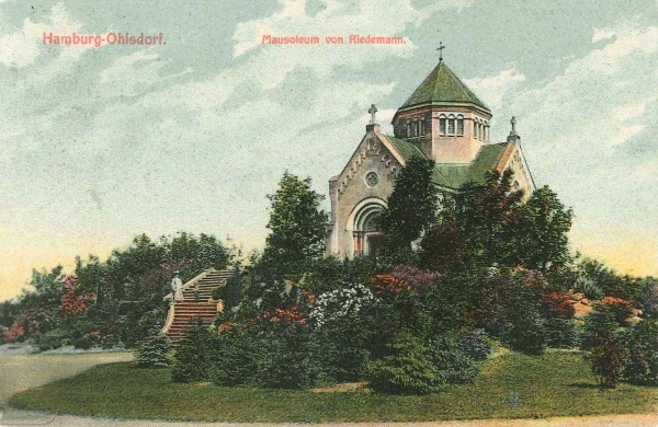 Historische Postkarte vom Mausoleum Riedemann © Förderkreis Ohlsdorfer Friedhof